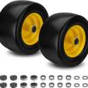 2PCS 11x6.00-5 Flat Free Tire and Wheel with 1/2" & 3/4" & 5/8" Precision Bearings and 5.8"-10.4" Centered Hub, Front Zero-Turn Smooth Tire Assembly Replacement for Riding Lawn Mowers Garden Tractor