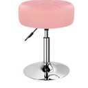Pink 4.9-inch Thickened Vanity Stool Round PU Leather Swivel Height Adjustable Makeup Chair Ottoman for Bedroom Living Room SPA Salon Shop Small