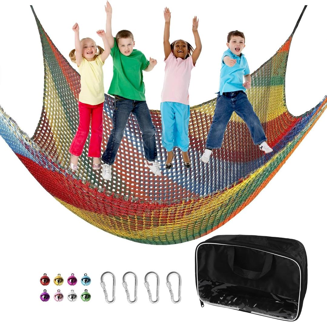 Climbing Net 6.5' x 9.8', Double Layers Playground Safety Net for Kids, Multicolored Climbing Cargo Net for Tree House, Obstacle Training, Back Yard