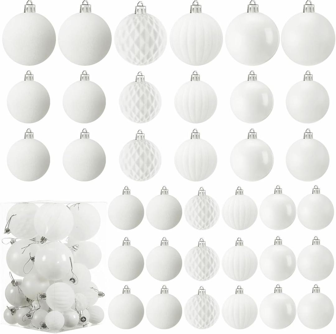 Soulchen 42 Pcs Velvet Christmas Ornaments Set Flocked White Christmas Ball Ornaments Hanging Shatterproof Xmas Ball Decor with 5 Styles in 3 Sizes for Xmas Tree Holiday Indoor Outdoor Home Decor