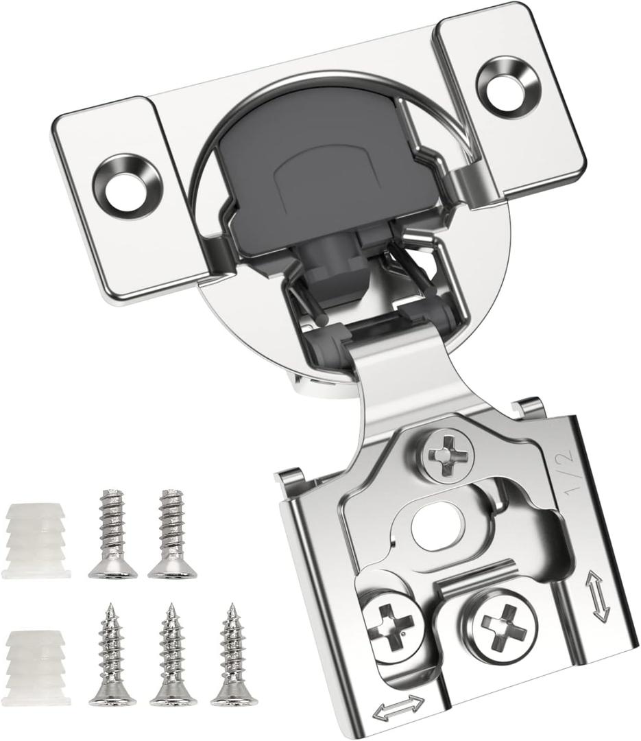 50 Pack 1/2" Overlay 3D Soft Close Concealed Hinge for Face Frame Door, Smooth Slow Self Closing Hinges, Satin Nickel, Hidden 105 Open Angle Stainless Steel Hinge for Kitchen Cabinet Door