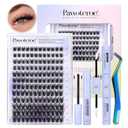 Pawotence Kira Lash Clusters Kit 10-18mm Cluster Lashes Extension Kit 144pcs Fairy Eyelash Clusters Wispy Lashes Cluster Eyelash Extensions with Waterproof Lash Bond and Seal, Remover, Applicator