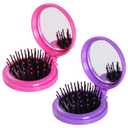 2pcs Folding Travel Mirror Hair Brushes Round Mirror Pocket Hair Brush Portable Mini Pop Up Hair Brushes for Women Girls Wet and Dry Hair (Rose Red, Purple)