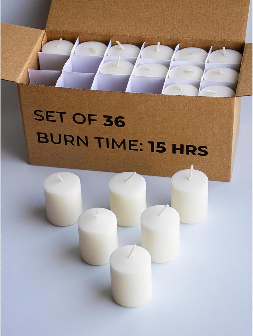 CANDWAX Unscented Ivory Votive Candles Set of 36 - Clean-Burning, Long-Lasting 15 Hour Burn - Ideal for Weddings, Home Dcor, Spa, Events - Bulk Value for Versatile Use