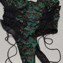 Lilosy Women Sexy Lace Up Floral Embroidered Teddy Lingerie Bodysuit Top Mesh Sheer One Piece 2XL