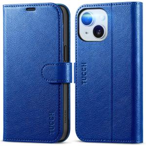 TUCCH Wallet Case for iPhone 15 6.1-inch 5G, [TPU Shockproof Inner Shell] PU Leather [RFID Blocking] 4 Credit Card Holder Magnetic Kickstand Flip Cover Compatible with iPhone 15 6.1" 2023, Klein Blue
