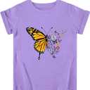Funnycokid Little Girls Shirt 4T 5T Toddler Purple Tees Butterflies Animal TShirt Graphic Short Sleeve Clothes Tops