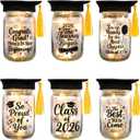 RAWILL 6 Sets Class of 2026 Graduation Centerpieces for Tables-Light Up Table Decorations with Mini Grad Caps,Graduation Mason Jar for College & High School Celebrations High School Party Supplies
