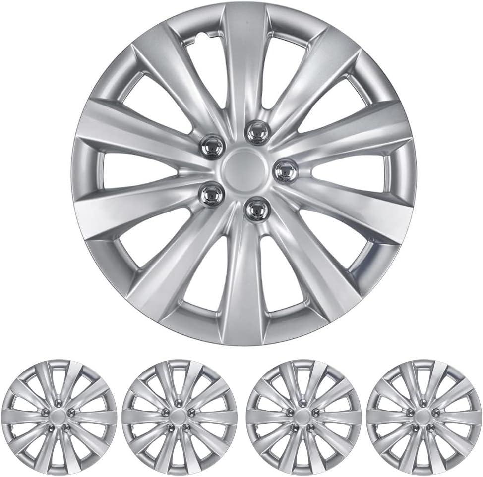 BDK 16 Inch Hubcaps Set of 4 - OEM Replacement Snap-On Wheel Rim Covers - Universal Fit Car Wheel Cover for Cars, Trucks, SUV, Vans Durable ABS Silver 10-Spoke Hub-Cap Car Accessories Exterior