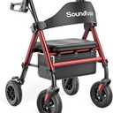 SOUNDFUSE Rollator Walkers for Seniors with Seat, Foldable Lightweight Rolling Walker with 8" Big PU Wheels, Ergonomic Seat, Dual Height Adjustment (Red)