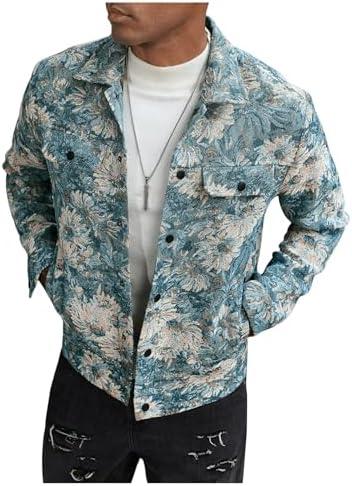 Floerns Men's Floral Jacquard Button Front Going Out Jacket Long Sleeve Shacket Shirts size L