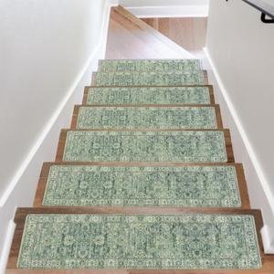 OJIA Extra Non-Slip Stair Treads for Wooden Steps, 30"X8" Indoor Stair Runners Slip Resistant Stair Rugs Safety Mats for Dogs, Kids & Elders, Rubber Backed Stair Treads Stair Covers, 15PC, Green