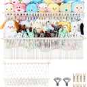 2 Tier Stuffed Animal Storage Shelf Net, 35x30'' Large Plushie Net w/ 2.4/1'' Dense Mesh for Mini Medium Stuffy Teddy, Beige Boho Macrame Toy Holder Display w/ Lights&Clips for Nursery Kid Girl Boy, Large-2 Tier-35'' Width