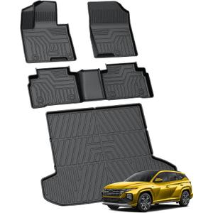 KUST Floor Mats Set for 2022-2026 Hyundai Tucson Gas (Not for Hybrid or PHEV), All Weather Floor Liners & Rear Trunk Cargo Mat for Tucson Accessories, TPE Rubber Raised Edge, 4pcs