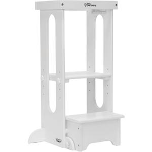 Little Partners Foldable Toddler Tower, Learning Tower Explore 'N Store Montessori Standing Kitchen Tower with Folding Step Stool Platform for Cooking and Learning, Ages 2+ (Soft White)