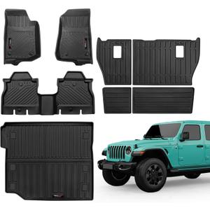 for 2018-2024 2025 Jeep Wrangler JL 4 Door Floor Mats Trunk Cargo Liner Backrest Mat Set All Weather TPE Rubber Protection Mat Wrangler Accessories (for 2018-2025 Jeep Wrangler JL 4 Door Full Set) (for 2018-2025 Jeep Wrangler JL 4 Door Full Set)