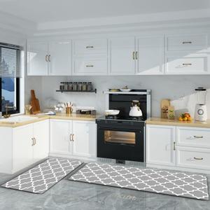Kitchen Rug Set 2 PCS Kitchen Runner Rug Kitchen Floor Mat, Cushioned Anti-Fatigue Non Skid Waterproof Comfort Standing, 17.3"x29"+17.3"x47", Gray (Grey)