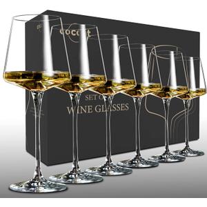 Wine Glasses Set of 6,Crystal White Wine Glasses,Red Wine Glass Set,Long stem Wine Glasses,Clear Lead-Free Premium Blown Glassware (18.5oz,6 pack)