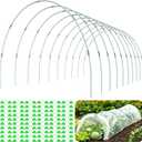 60pcs Greenhouse Hoops for Raised Beds, Splinter-Free Fiberglass Garden Hoops Grow Tunnel Wide, 8 FT Heavy-Duty Plant Support Hoops with Flush Connectors & 40pcs Clips for Netting Row Cover