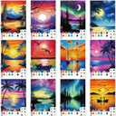 Ctosree 12 Pack Pre Drawn Canvas Kit for Painting Sip and Art Paint Kit for Adults Pre Painted Canvas Party Favors for DIY Holiday Party Date Night Gifts(Summer Sunset,10 x 8 Inch)