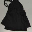 RUEWEY Women Y2K Backless Crop Top Vintage Sexy Tie Up Halter Deep V Neck Spaghetti Strap Cami Top Streetwear (Small), A-black