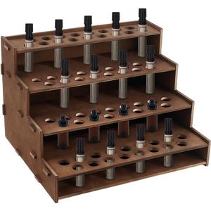 PH PandaHall 68 Holes Wooden Essential Oil Organizer Holder, 4-Tier Tabletop Essential Oil Display Stand Cosmetic Storage Organizer Vintage Wood Oil Perfume Rack for 3 4 5ml Rollers, Coconut Brown