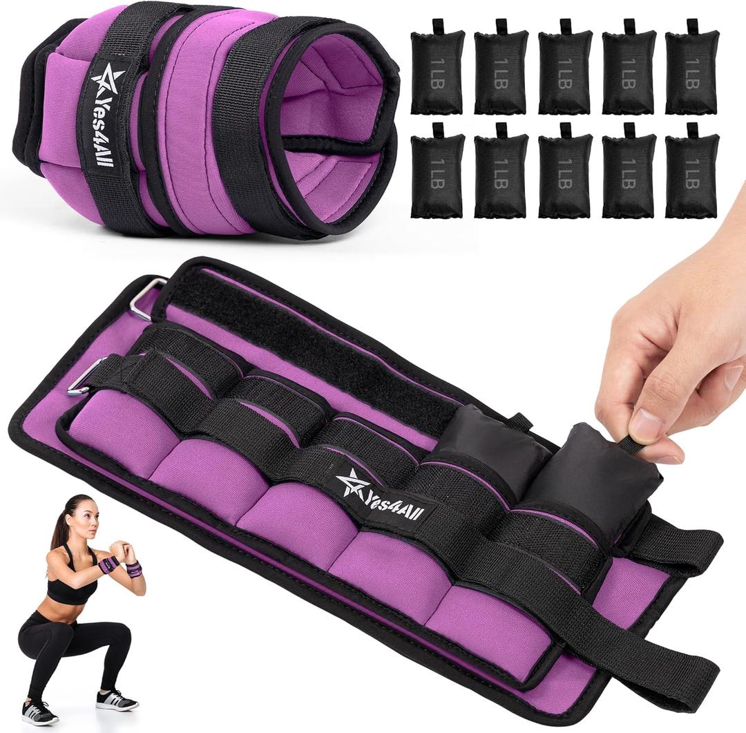 Yes4All Adjustable Wrist & Ankle Weights 3.5/5 LB Pair, Leg Weights for Women & Men, Weighted Arm Bands with Removable Sandbags for Fitness, Pilates, Walking, Strength Training - Versatile Colors (Purple)