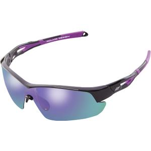 POLARS DESIGN Outdoor Sports Polarized wrap around Cycling Sunglasses for Men & Women TR90 Frame UV Protection for fishing (Shiny Black/Purple Mirror)