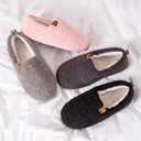 Women Cozy Faux Curly Fur House Memory foam Slippers Ladies Fuzzy Closed Back Indoor Bedroom Shoes (Blue)