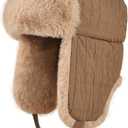 Winter Hat for Men Women Trapper Hat with Ear Flaps, Windproof Russian Trooper Hat for Cold Weather Hunting Skiing (Khaki)