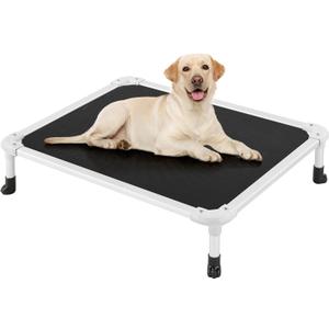 Veehoo Chew Proof Elevated Dog Bed - Cooling Raised Pet Cot - Silver Aluminum Frame and Durable Textilene Mesh Fabric, Unique Designed No-Slip Feet for Indoor or Outdoor Use, Beige Coffee, Large (42.0"L x 30.0"W x 7.0"Th)