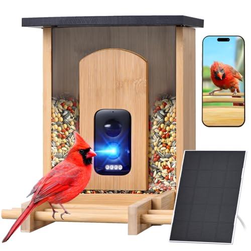 Camera Bird Feeder,Smart Bird Feeder with Camera,High-End Bamboo Birds Watching Cam,2K HD Came Solar Powered,AI Identify 16000+,Auto Capture Birds & Notify in Time, Ideal Gift for Backyard Birder