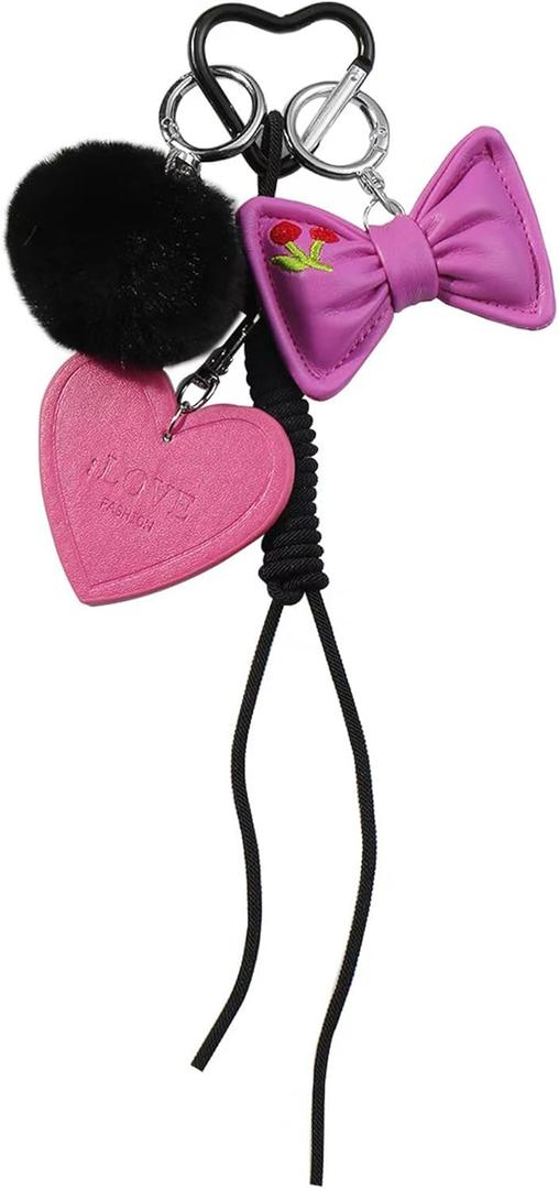 Designer Rope Bag Charms, Dopamine Bow and Heart Charms, Braided Plush Keychains for Handbag Purse Backpack Bag Accessories