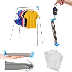 Lmaray Portable Travel Garment Rack, Compact Stainless Steel Foldable Mini Drying Clothes Rack for Travel, Camping, Hotel Room, Laundry, Dance Costume, Indoor, Outdoor (Updated-Longer and Thicker)