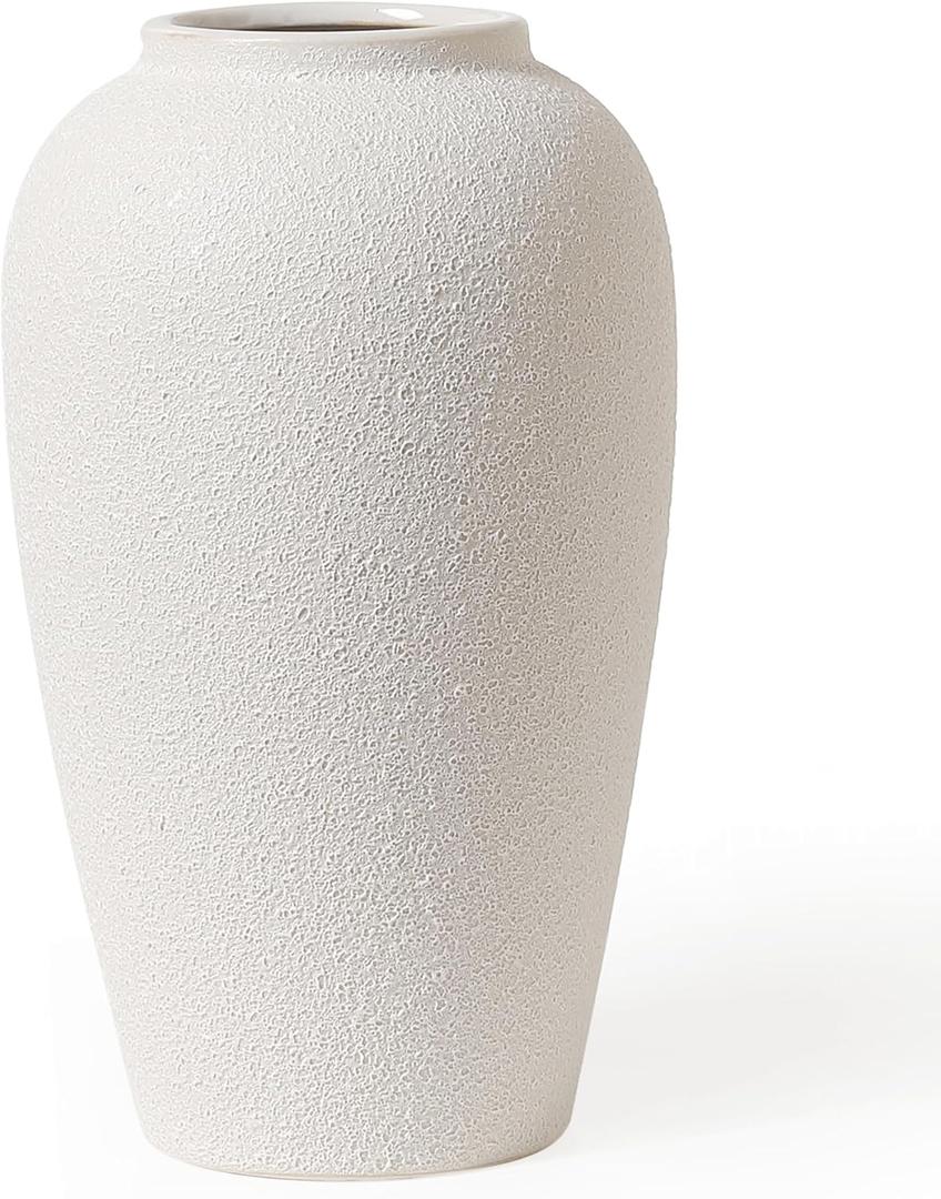 Kokrose Rustic Ceramic Table Vase, 11.8" Vintage Clay Tall Floor Ceramic Terracotta Vase for Table Centerpieces, Large Textured Farmhouse Decorative Vases for Home Decor (Cream)