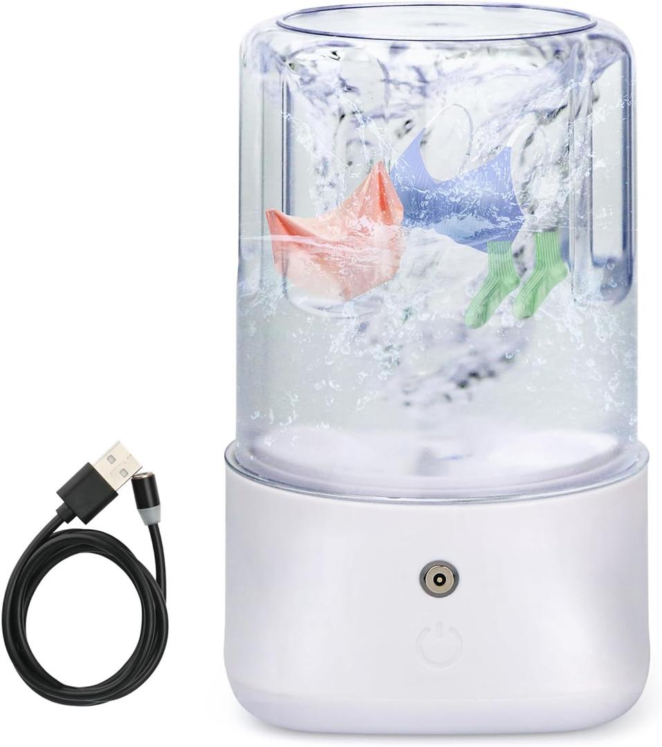 Mini Portable Washing Machine - USB Rechargeable 1L Small Washer with 2 Modes Deep Cleaning for Underwear, Socks & Baby Clothes, Compact Travel Laundry for Apartment, Dorm, Camping, White