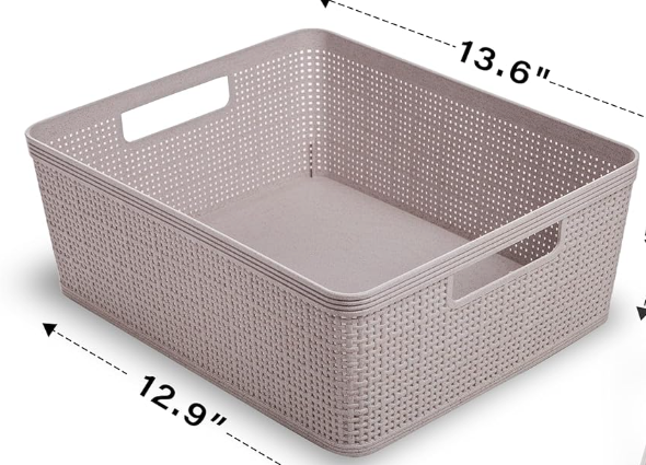 BINO Woven Plastic Basket, Small (Natural Grey), 2-Pack, THE JUTE COLLECTION, Home Organization, Space - Saving Storage, Stylish Design, Jute Basket, Plastic Storage Basket