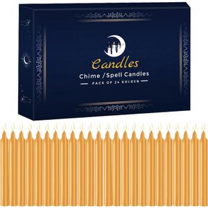 24 Pack Golden Spell Chime Candles  Premium Mini Unscented Taper Candles for Rituals, Prayer, Meditation, Altar, Spells  4" Tall  Ideal for Witches & Spiritual Practices