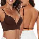 Low Back Bras-Seamless Deep-V Plunge Invisible Backless Bra-Lightly Lined Underwire Halter Multiway Low Cut Bra
34C