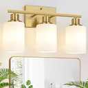 3-Light Bathroom Light Fixtures, Brushed Gold Vanity Light with Milky White Shades, Bathroom Lighting Fixtures Over Mirror, Modern Bathroom Wall Lamp for Mirror Living Room Cabinet Bedroom