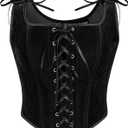 SCARLET DARKNESS Renaissance Corset Tops for Women Pirate Lace Up Overbust Velvet Bustier Bodice (16, Black)