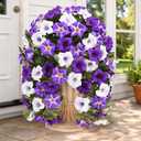 Yastouay Artificial Flowers for Outdoors, 8 Pack Artificial Petunias Fake Flowers, UV Resistant Realistic Hanging Flowers Plants for Outside Porch Patio Garden Spring Summer Decor(Purple White)