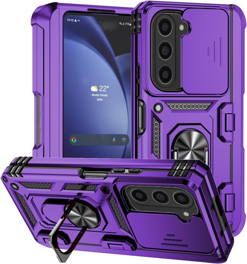 Phone Case for Samsung Galaxy Z Fold 6 with S Pen Holder & Hinge Protection for Samsung Z Fold 6 Case with Stand Ring & Slide Camera Cover, Heavy Duty Military Grade Protective (Purple)