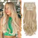 BARSDAR Blonde Wavy Clip in Hair Extensions - 20 Inch Soft Wavy Layered Clip in Hair Extensions for Women - 5 PCS Lace Weft Voluminous Easy Wear Soft Synthetic Light Ash Blonde Mix Hairpieces