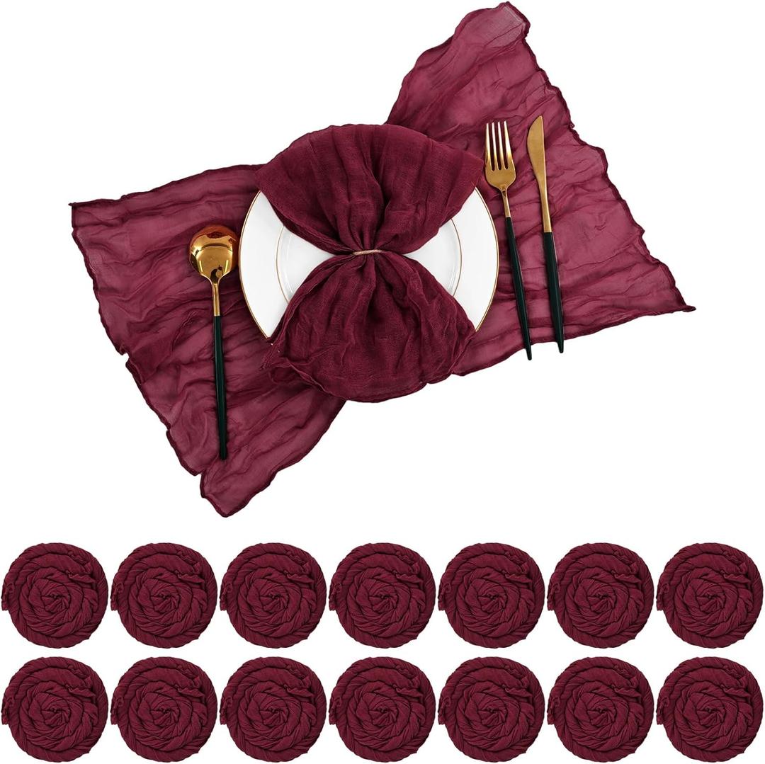 60 PCS Burgundy Gauze Cheesecloth Napkins,20x20 Inch Gauze Napkin Rustic Wrinkled Cheesecloth Napkin Bulk Washable Dinner Table Napkins for Wedding Party Bridal Shower Baby Shower Events Decor