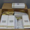 Goodluck 700 Piece Gold Dinnerware Set for 100 Guests, Disposable for Party, Include: 100 Gold Rim Dinner Plates, 100 Dessert Plates, 100 Paper Napkins, 100 Cups, 100 Plastic Silverware Set