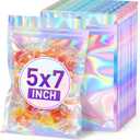 ANZNKU Holographic Bags 5x7 Mylar Bags Resealable 50PCS, Packaging Bag Smell Proof Pouches Baggies for Snack Candy Jewelry Freshie Party Favor Goodie for Mom, Small Plastic Gift Bag for Small Business