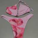 MakeMeChic Women's Polka Dots Triangle Thong Bikini Sets Floral Cute Bathing Suit Swimsuits (Pink, M)