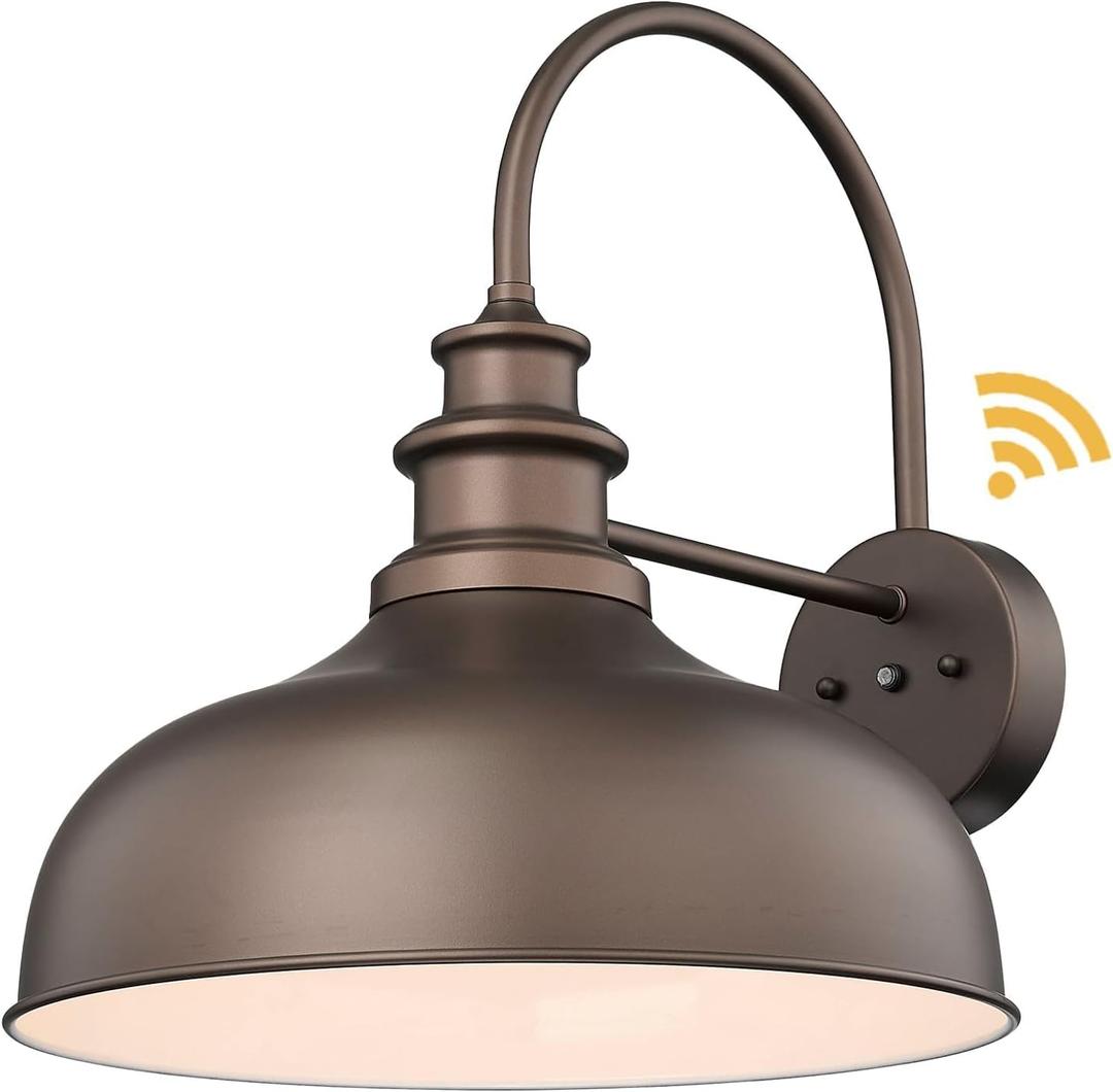 Bestshared 16 Inch Dome Large Dusk to Dawn Sensor Outdoor Barn Light Anti-Rust Farmhouse Outdoor Wall Sconce Industrial Exterior Wall Lighting Fixture, Outside Lantern G (ORB+White, 16 Dome-1Pack)