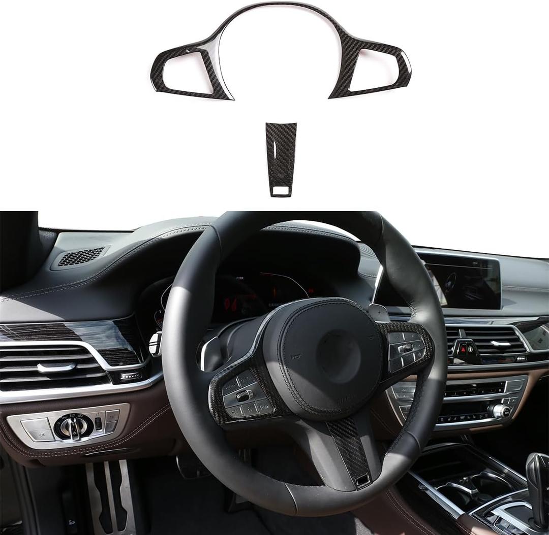 Real Carbon Fiber Steering Wheel Button Frame Cover Trim For BMW 3 4 5 7 8 Series G28 G20 G22 G30 G11 G14 X3 G01 X4 G02 X5 G05 X6 G06 X7 G07 Z4 G29 (Black)